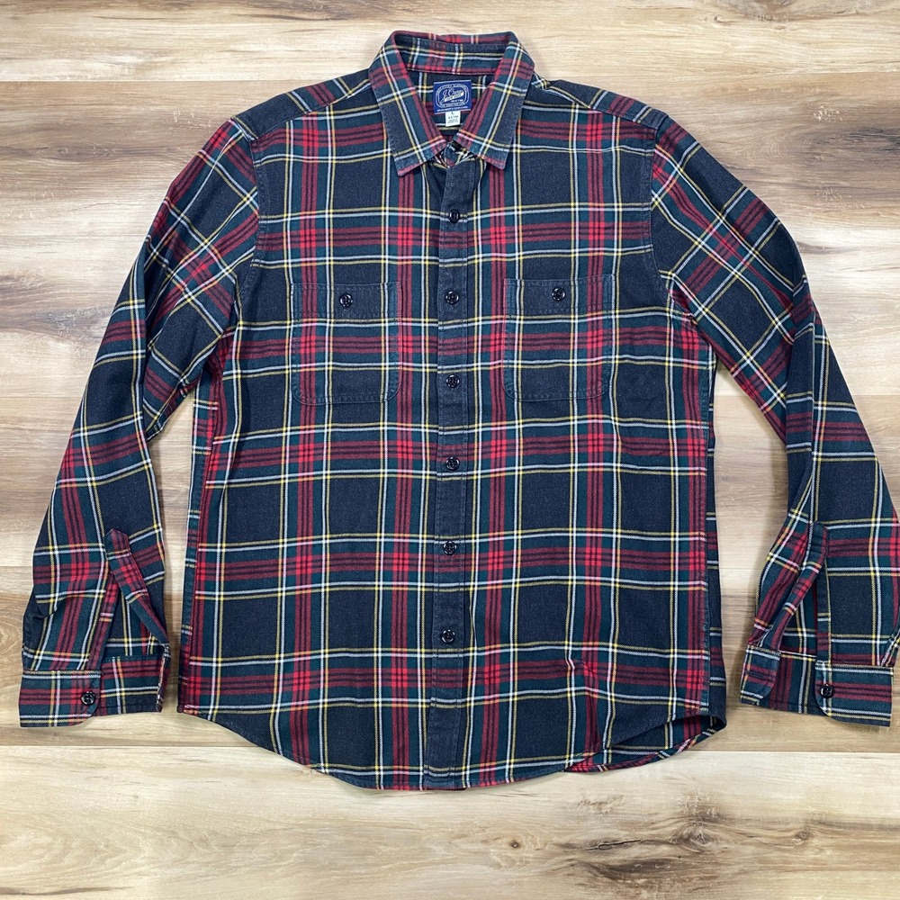 J.Crew Flannel Shirt Mens Large Slim Heritage Plaid Cotton Gray Red Classic Top - Picture 2 of 9